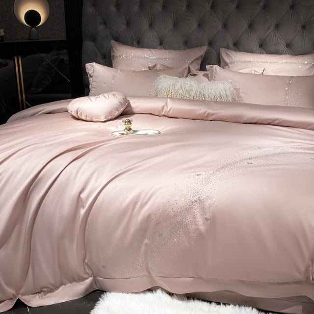 Luxury Pink Red Meteor Stars Duvet Cover Set, 1000TC Egyptian Cotton Bedding Set