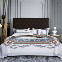 Thumbnail for Luxury Brown Blue Baroque European Palace Silky Boho Duvet Cover Set, 1000TC Egyptian Cotton Bedding Set