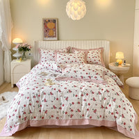 Thumbnail for Blue Pink Nature Vintage Scenery Print Duvet Cover Set, 100% Cotton Bedding Set