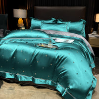 Thumbnail for Luxury Gold Green Leaf Tropical Satin Jacquard Duvet Cover, 1000TC Egyptian Cotton Bedding Set