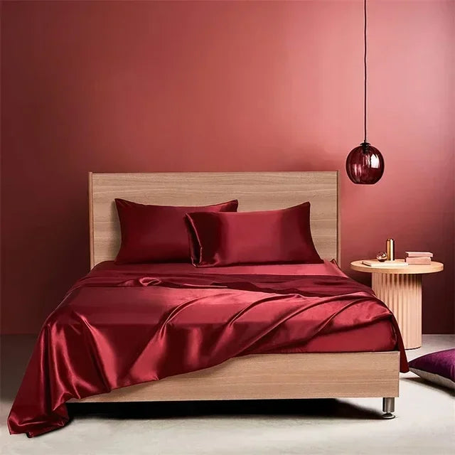 Modern Purple Burgundy Satin Fabric Silky Bedding Set