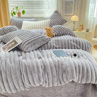 Thumbnail for Pink Grey Luxury Fluffy Soft Warm Velvet Fleece Girl Child Duvet Cover Bedding Set