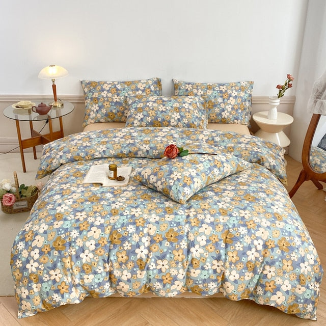 English Blossom Nordic Flower Pattern Soft Duvet Cover, Cotton 100% Bedding Set