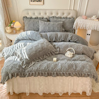 Thumbnail for Rose White Lace Warm Velvet Fleece Embroidery Duvet Cover Bedding Set