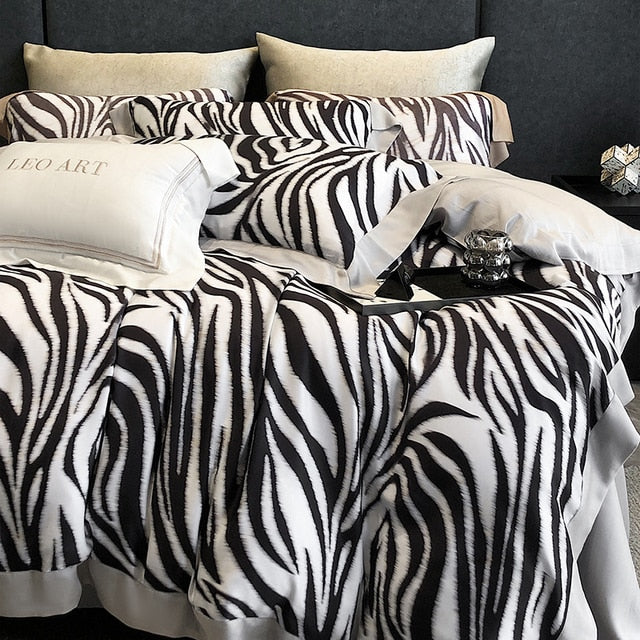 Baroque Zebra Europe Printed Soft Silky Duvet Cover, Bamboo Fiber Fabric Tencel Bedding Set