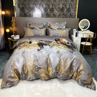 Thumbnail for Luxury Black Gold Silver Jacquard Satin European Linen Duvet Cover Set, Egyptian Cotton 1200TC Bedding Set