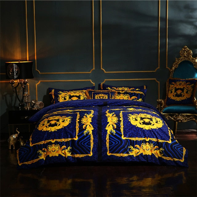 Luxury European Baroque Classic Thick Soft Duvet Cover Set, Velvet Fleece Fabric Bedding Set