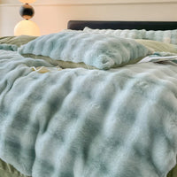 Thumbnail for Pink Blue Cozy Thickened Warm Faux Fur Velvet Fleece Plush Shaggy Duvet Cover Bedding Set