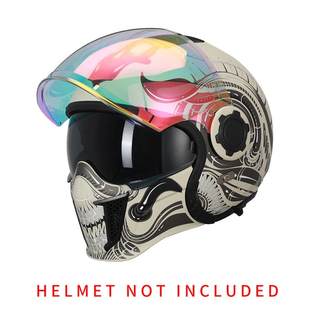 Black Grey Skull Retro Motorcycle Helmets Open Full Face Double Lens Dot Approved