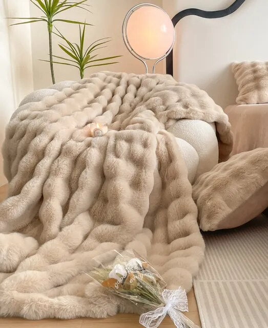 Grey Pink Fur Velvet Fleece Plush Blanket Double Layer for Bedding Home Decor