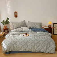 Thumbnail for Nordic Blue Geometric Bohemian Jacquard Duvet Cover Set, Washed Cotton 400TC Bedding Set