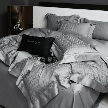 White Emeralds Jacquard Luxury Hi Class Embroidery Silky Duvet Cover, 1000TC Egyptian Cotton Bedding Set
