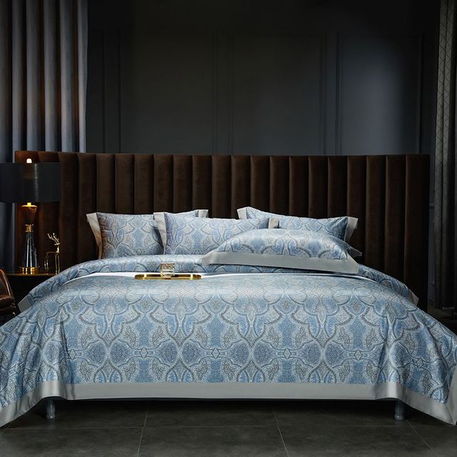 Luxury European Palace Baroque Satin Duvet Cover, Egyptian Cotton 1200TC Fabric Bedding Set