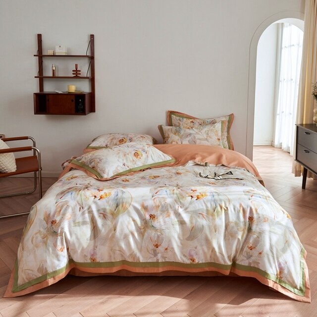 Nature Vintage Oil Painting Flowers Luxury Silky Duvet Cover, Egyptian Cotton 1000TC Bedding Set