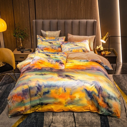 Luxury Horse Blue Gold European Baroque Linen Duvet Cover Set, Coral Velvet Fleece Bedding Set