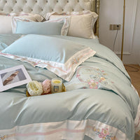 Thumbnail for White Flower Embroidered Premium Duvet Cover Set, 600TC Egyptian Cotton Bedding Set