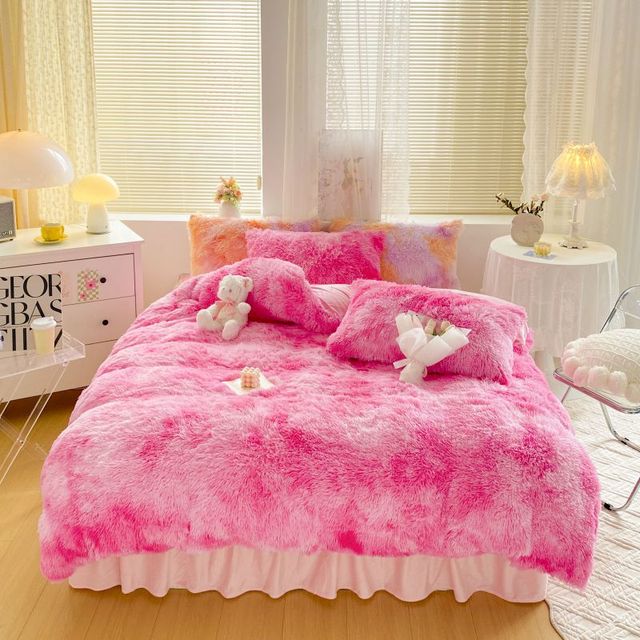 Pink Purple Premium Super Soft Princess Child Duvet Cover Set, Velvet Fleece Fabric Bedding Set