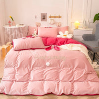 Thumbnail for Pink White Bunny Rabbit Girls Crystal Velvet Kids Duvet Cover Set, Fleece Fabric Bedding Set