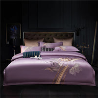 Thumbnail for Luxury Grey Pink Flowers American Winter Wedding Duvet Cover Set, 1000TC Egyptian Cotton Bedding Set