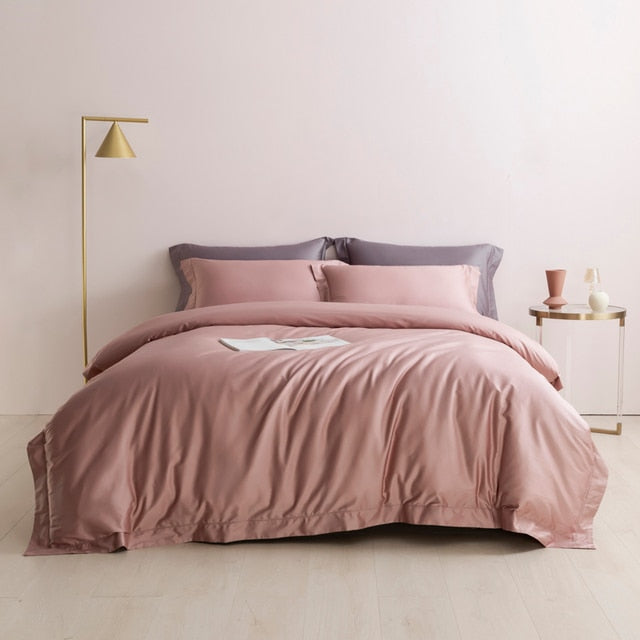 Luxury Grey Pink Pure Color European American Duvet cover Set, 1000TC Egyptian Cotton Bedding Set
