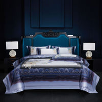 Thumbnail for Luxury Brown Blue Baroque European Palace Silky Boho Duvet Cover Set, 1000TC Egyptian Cotton Bedding Set