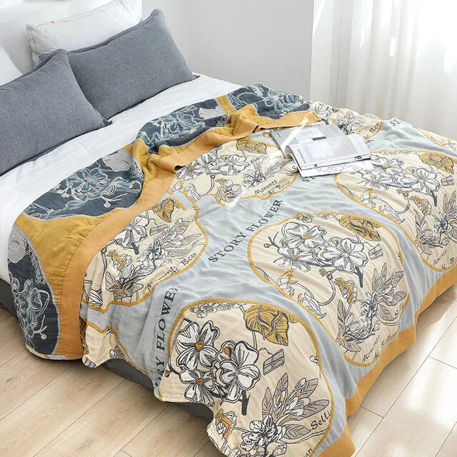 Leave Tropical Flower Nordic Throw Blanket 100% Cotton Bedspread