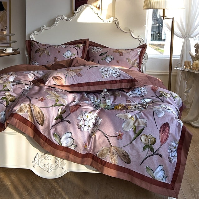 Luxury American Vintage Flower Print Duvet Cover Set, Egyptian Cotton 1000TC Bedding Set