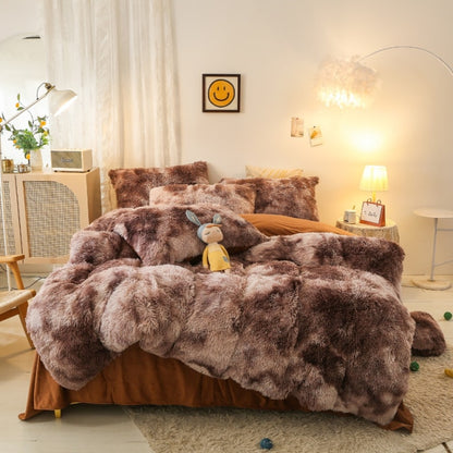 Luxury Rainbow Sweet Super Shaggy Soft Coral Fleece Warm Duvet Cover Bedding Set