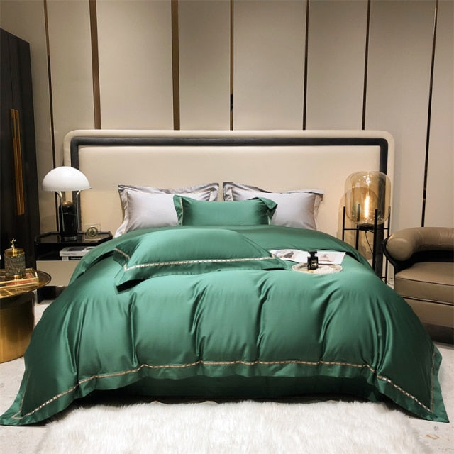 Luxury Grey Gold Green American Style Duvet Cover Set, 1000TC Egyptian Cotton Bedding Set