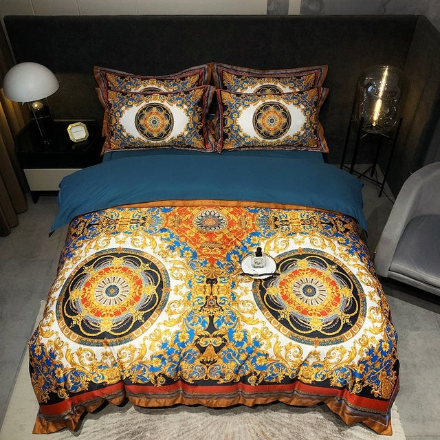 Premium Peacock Boho Digital Printing Smooth Soft Silky Duvet Cover Set, Polyester 600TC Bedding Set