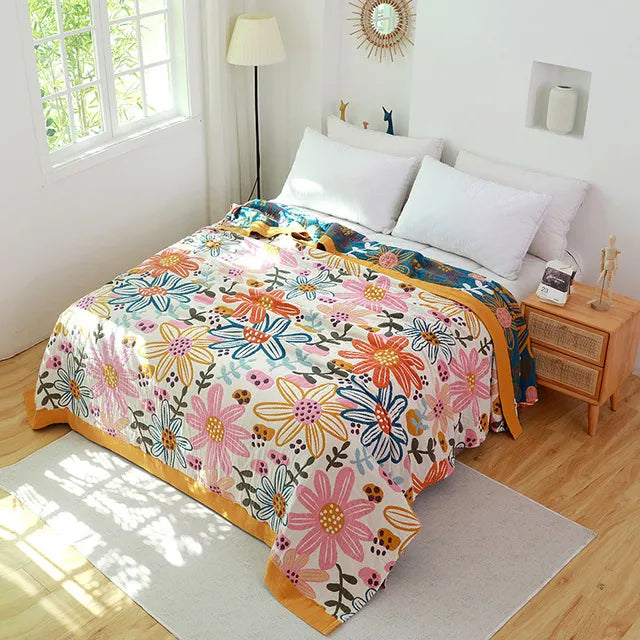 Leave Tropical Flower Nordic Throw Blanket 100% Cotton Bedspread