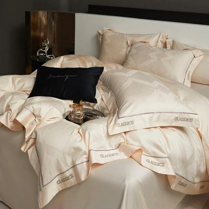 White Emeralds Jacquard Luxury Hi Class Embroidery Silky Duvet Cover, 1000TC Egyptian Cotton Bedding Set