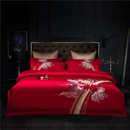 Luxury Grey Pink Flowers American Winter Wedding Duvet Cover Set, 1000TC Egyptian Cotton Bedding Set