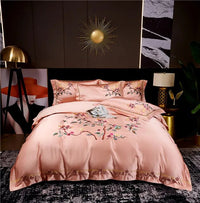 Thumbnail for Red Gold Luxury Egyptian Cotton Peony Flower Embroidery Duvet Cover Bedding Set