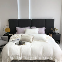 Thumbnail for Premium White Pink Natural Jacquard Family Duvet Cover Set, Bamboo Fiber 600TC Bedding Set