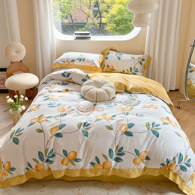 Luxury Garden Flowers Print Collection Cozy Duvet Cover, Egyptian Cotton 1000TC Bedding Set