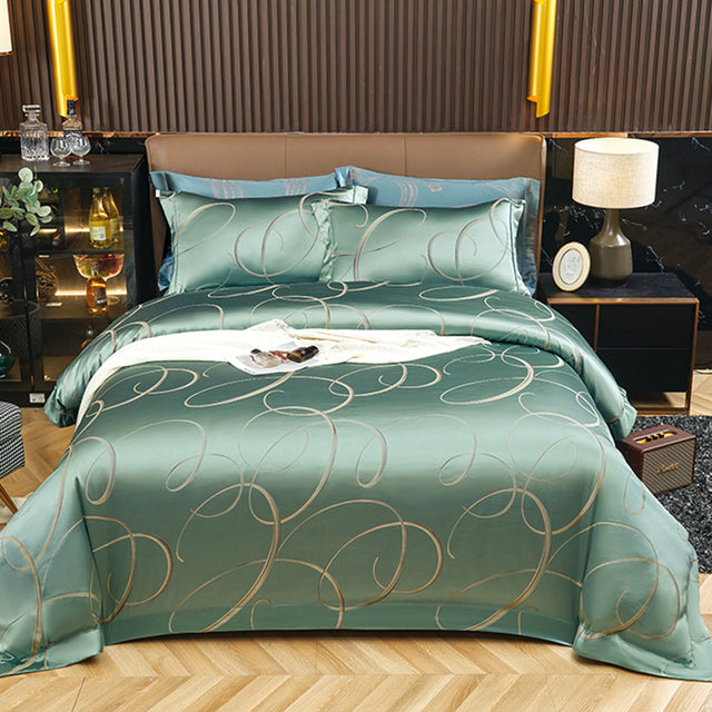 Luxury Gold Pink Jacquard Premium Duvet Cover Set, Egyptian Cotton 1000TC Bedding Set