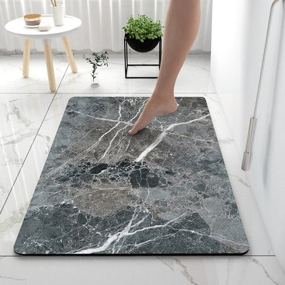 Grey Black Marble Style Bathroom Rugs Soft Floor Mat Absorbent Decor