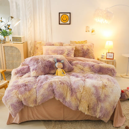 Luxury Rainbow Sweet Super Shaggy Soft Coral Fleece Warm Duvet Cover Bedding Set