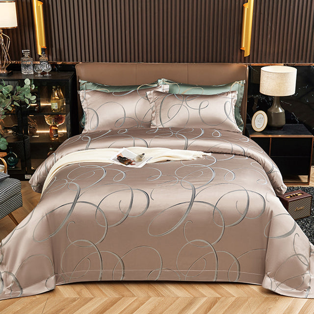 Luxury Gold Pink Jacquard Premium Duvet Cover Set, Egyptian Cotton 1000TC Bedding Set