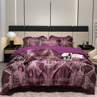 Thumbnail for Luxury Purple Green Satin Jacquard Brushed Duvet Cover Set, Polyester 400TC Bedding Set