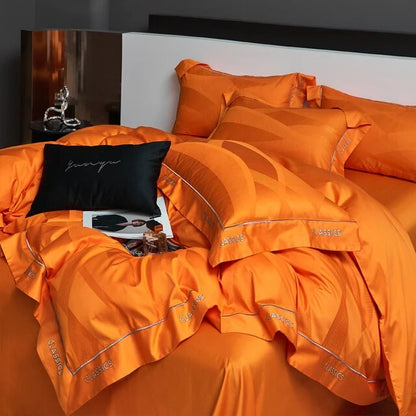 White Emeralds Jacquard Luxury Hi Class Embroidery Silky Duvet Cover, 1000TC Egyptian Cotton Bedding Set
