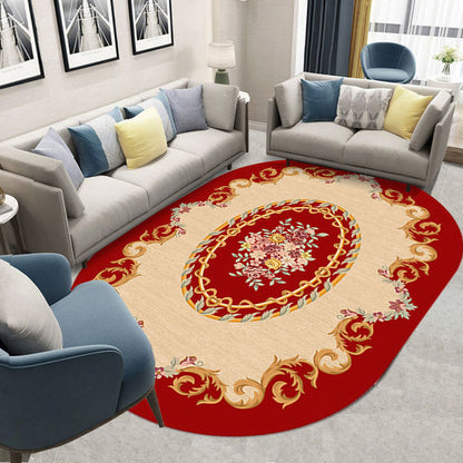 Flower European Oval Rug Living Room Washable Carpet for Bedroom