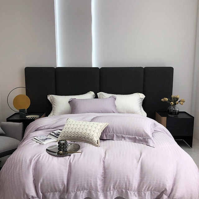 Premium White Pink Natural Jacquard Family Duvet Cover Set, Bamboo Fiber 600TC Bedding Set