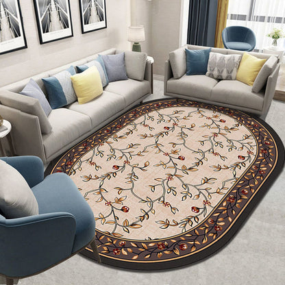 Flower European Oval Rug Living Room Washable Carpet for Bedroom