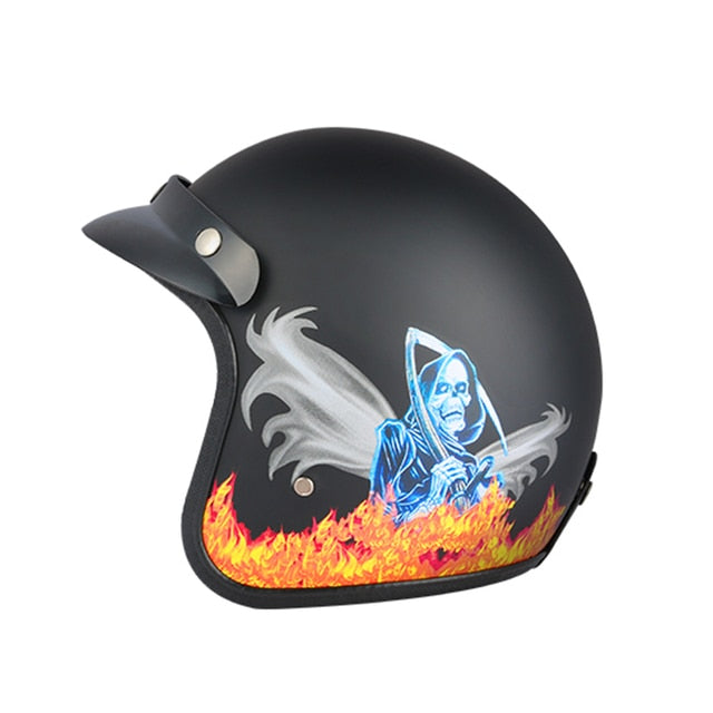 Black Skull Wing Vintage Open Face Motorcycle Helmets Dot Sport Out Door