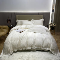 Thumbnail for Premium White Solid Color Jacquard Very Soft Cozy Silky Duvet Cover Set, 100% Tencel Bedding Set