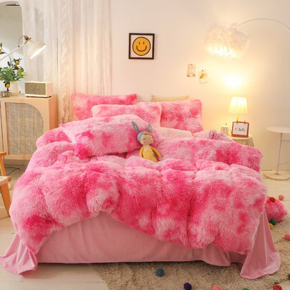 Luxury Rainbow Sweet Super Shaggy Soft Coral Fleece Warm Duvet Cover Bedding Set