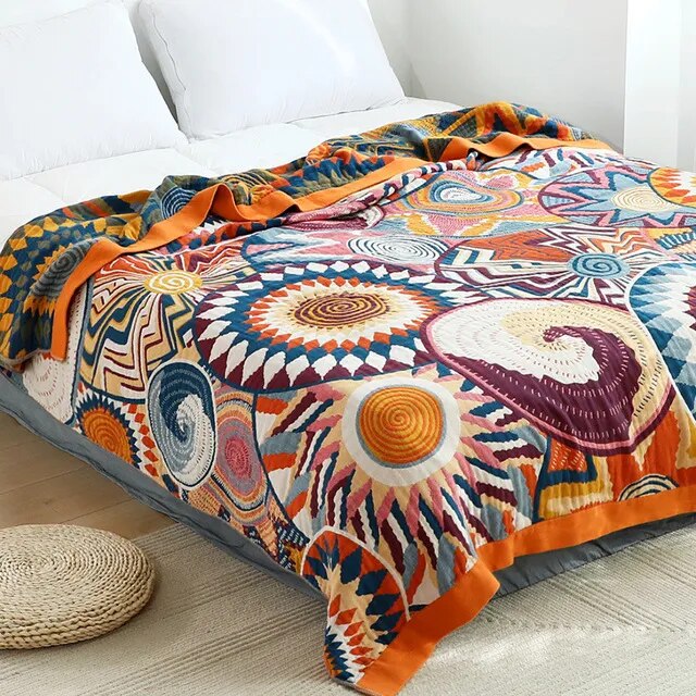 Leave Tropical Flower Nordic Throw Blanket 100% Cotton Bedspread