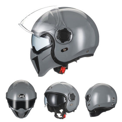 Black Grey Skull Retro Motorcycle Helmets Open Full Face Double Lens Dot Approved